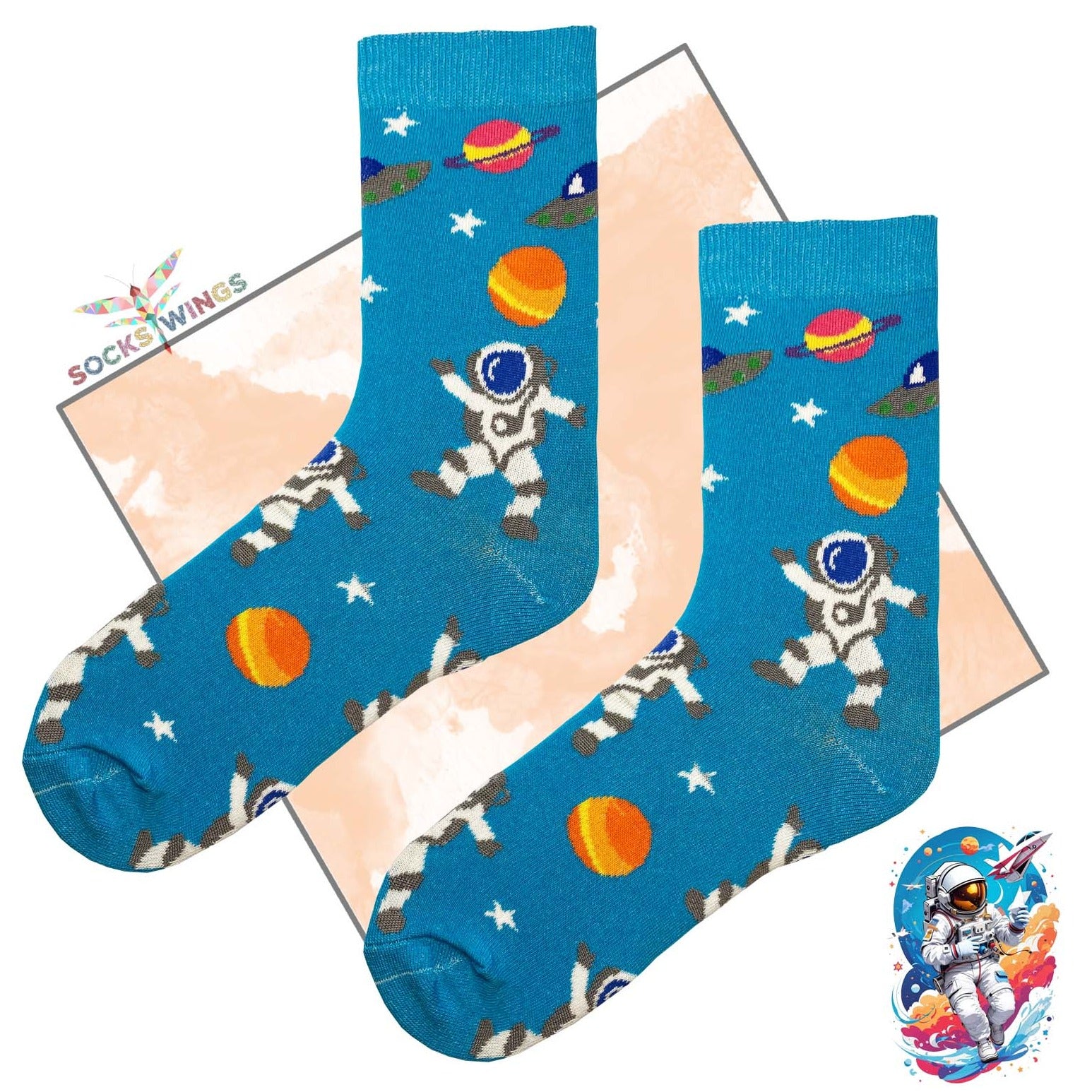 Hello Astronaut Blaue Socken