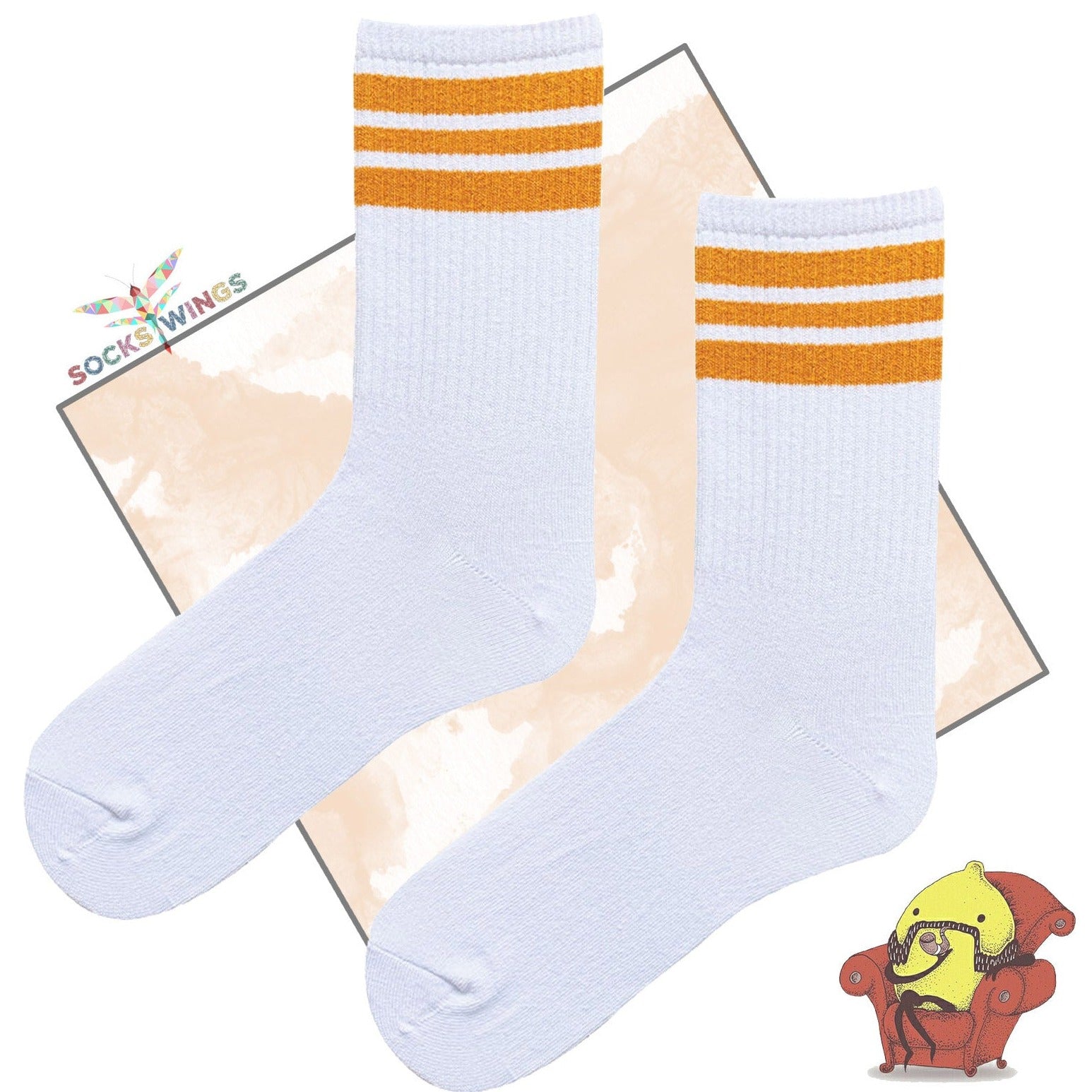 Senfgelb dreifach Linierte Socken