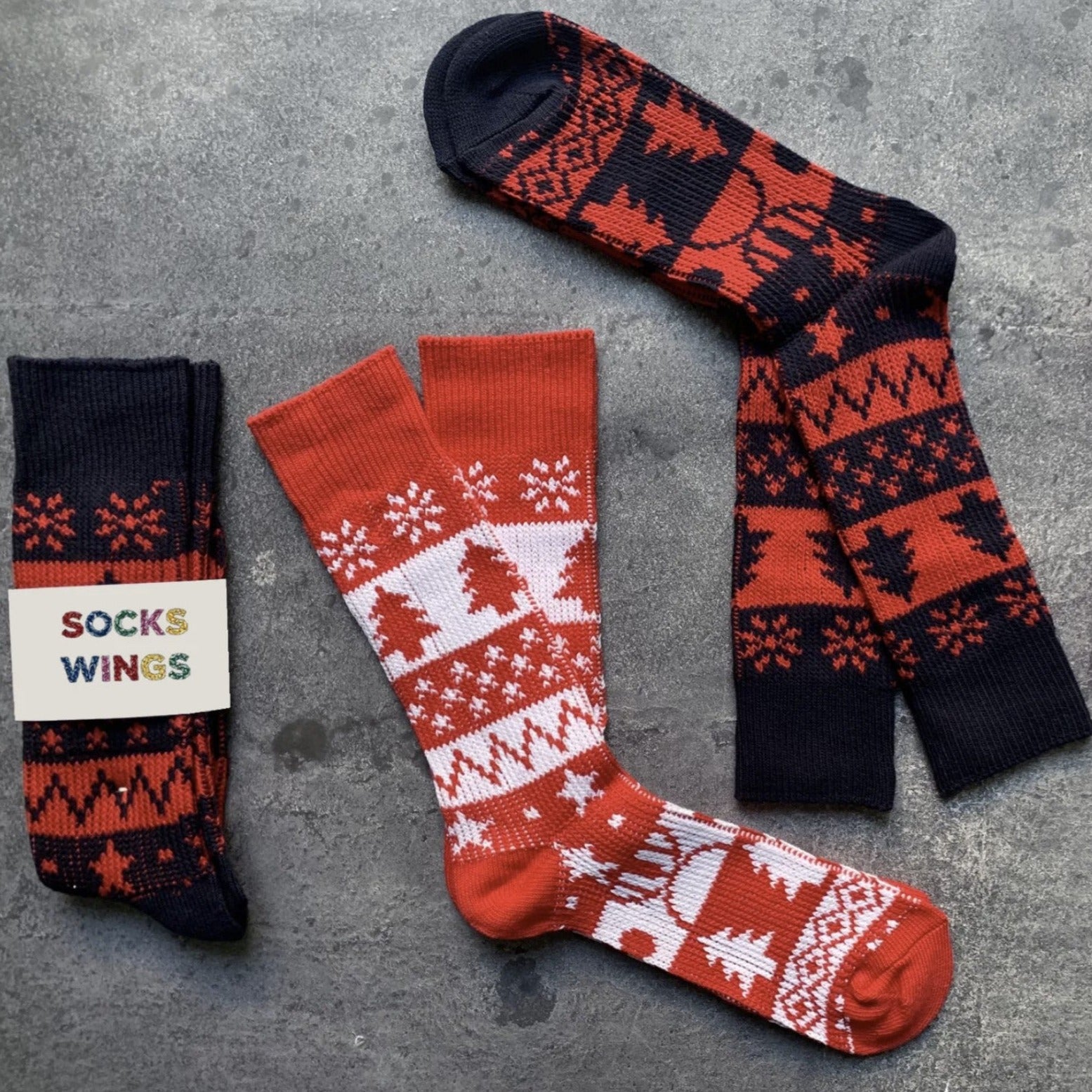 Rot-Schwarz Weihnachtsbaum Socken (aus Wolle)