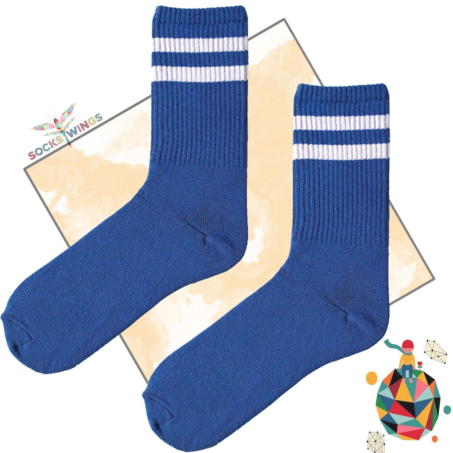 Blaue Doppelt Linierte Socken