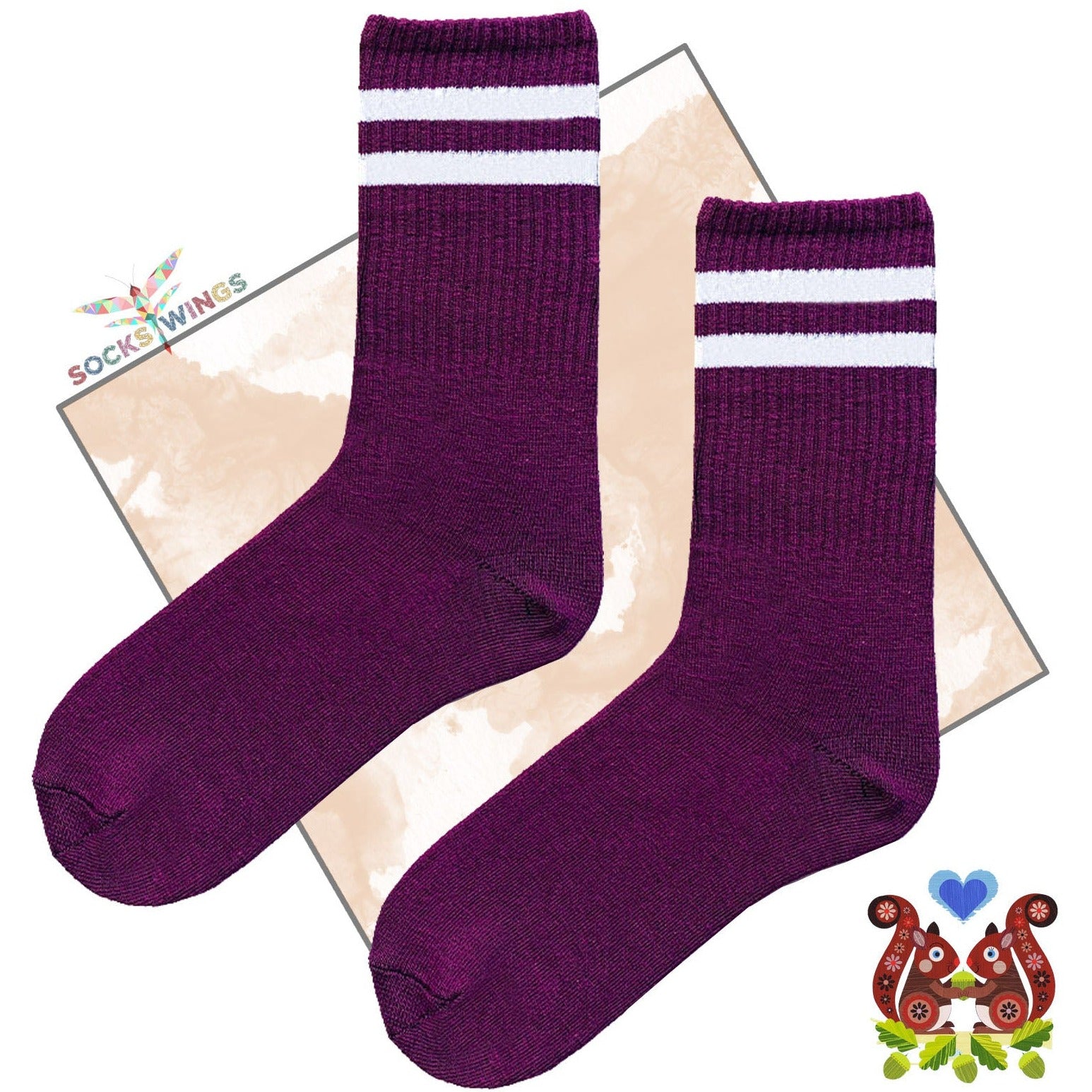 Weisse Doppelt Linierte Lila Socken