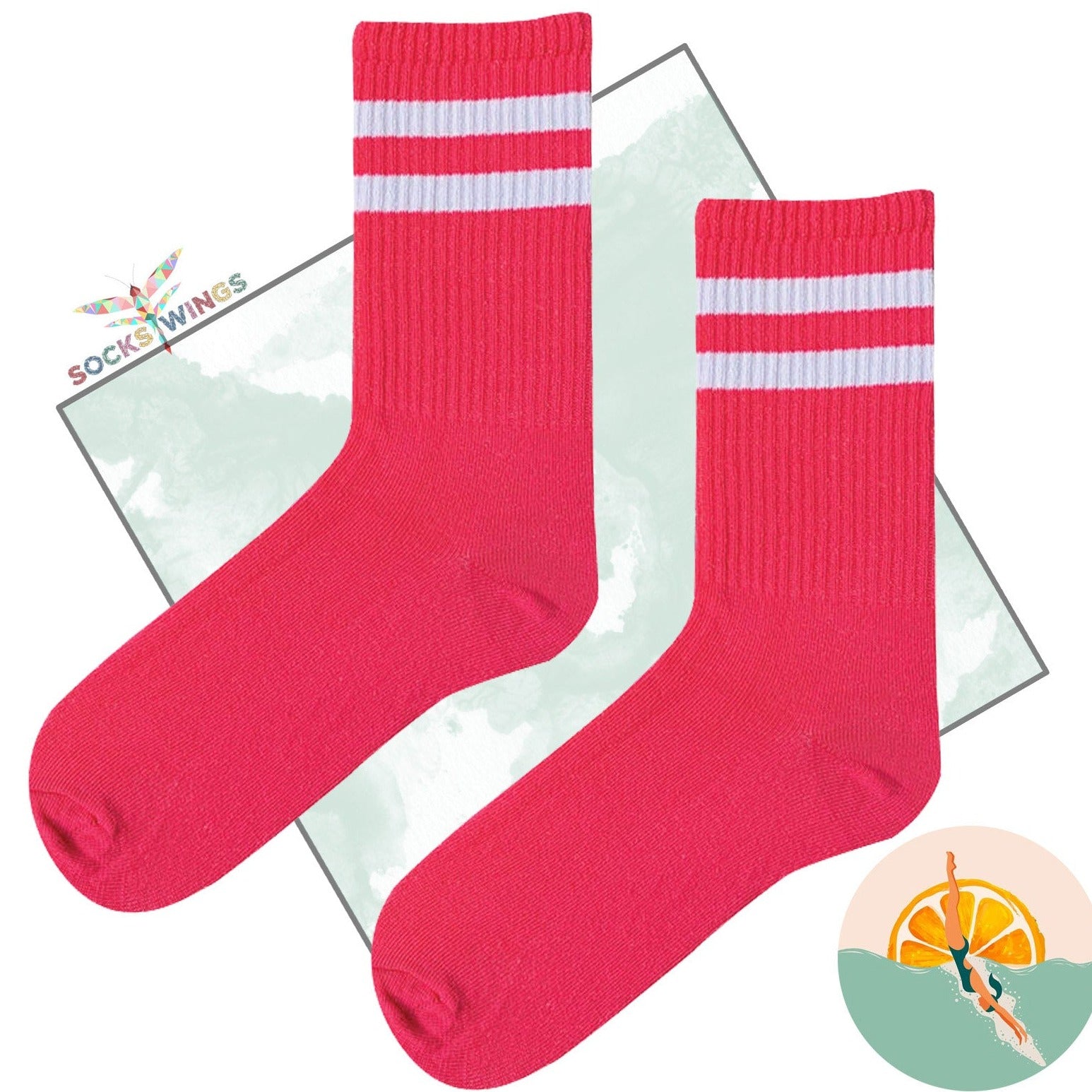 Weisse Doppelt Linierte Rosa Socken