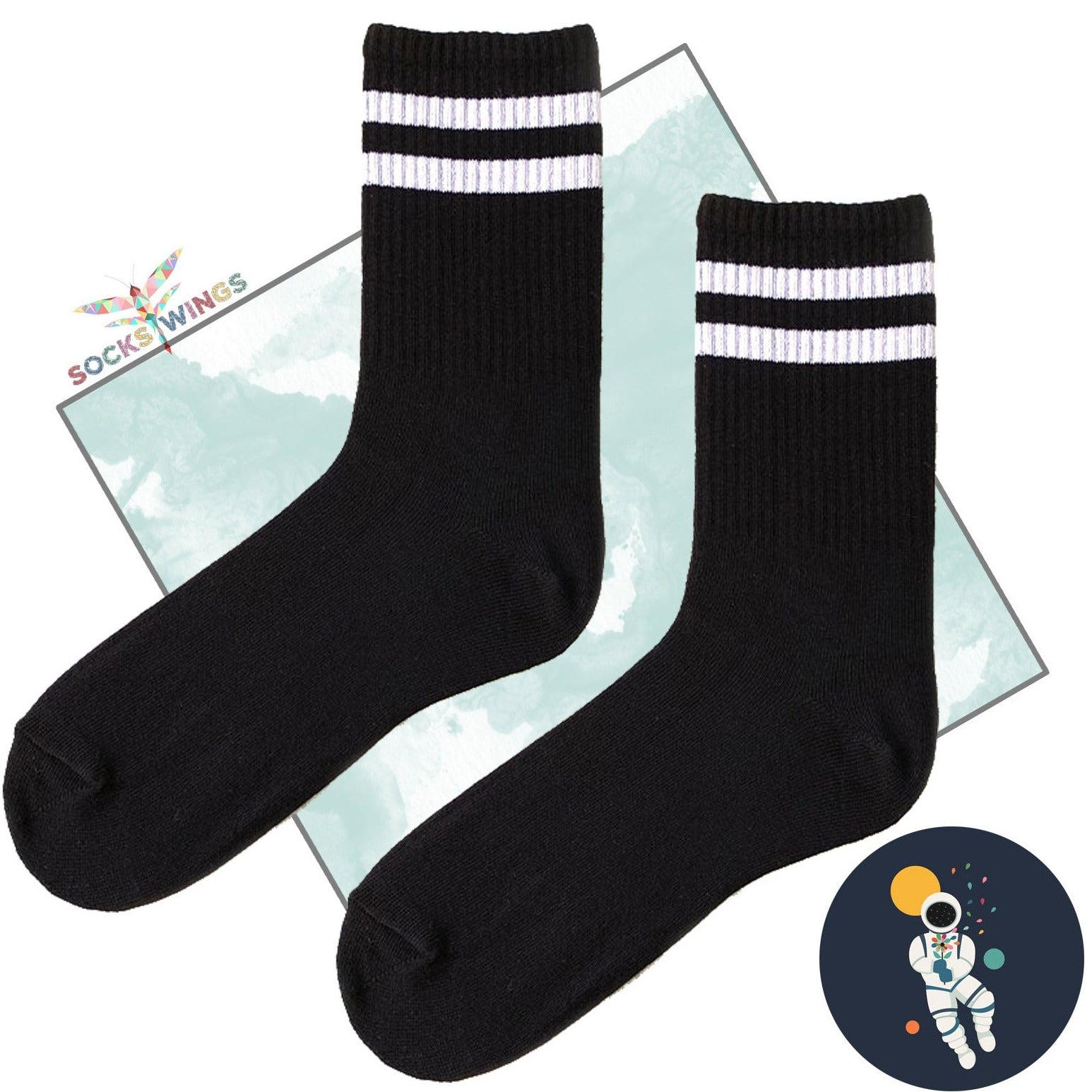 Weiss Doppelt Linierte Schwarze Socken