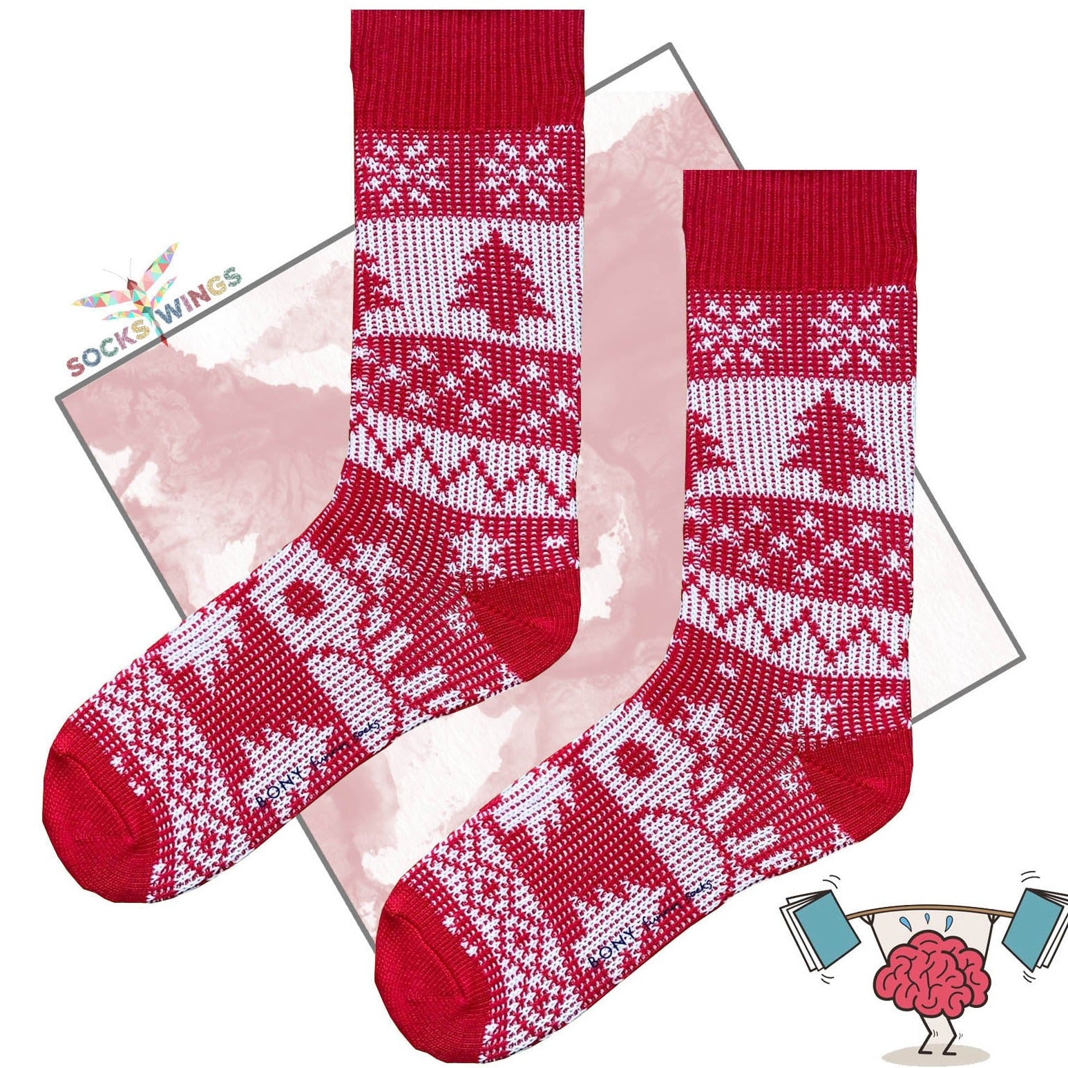 Rot-Weisser Weihnachtsbaum Socken (aus Wolle)