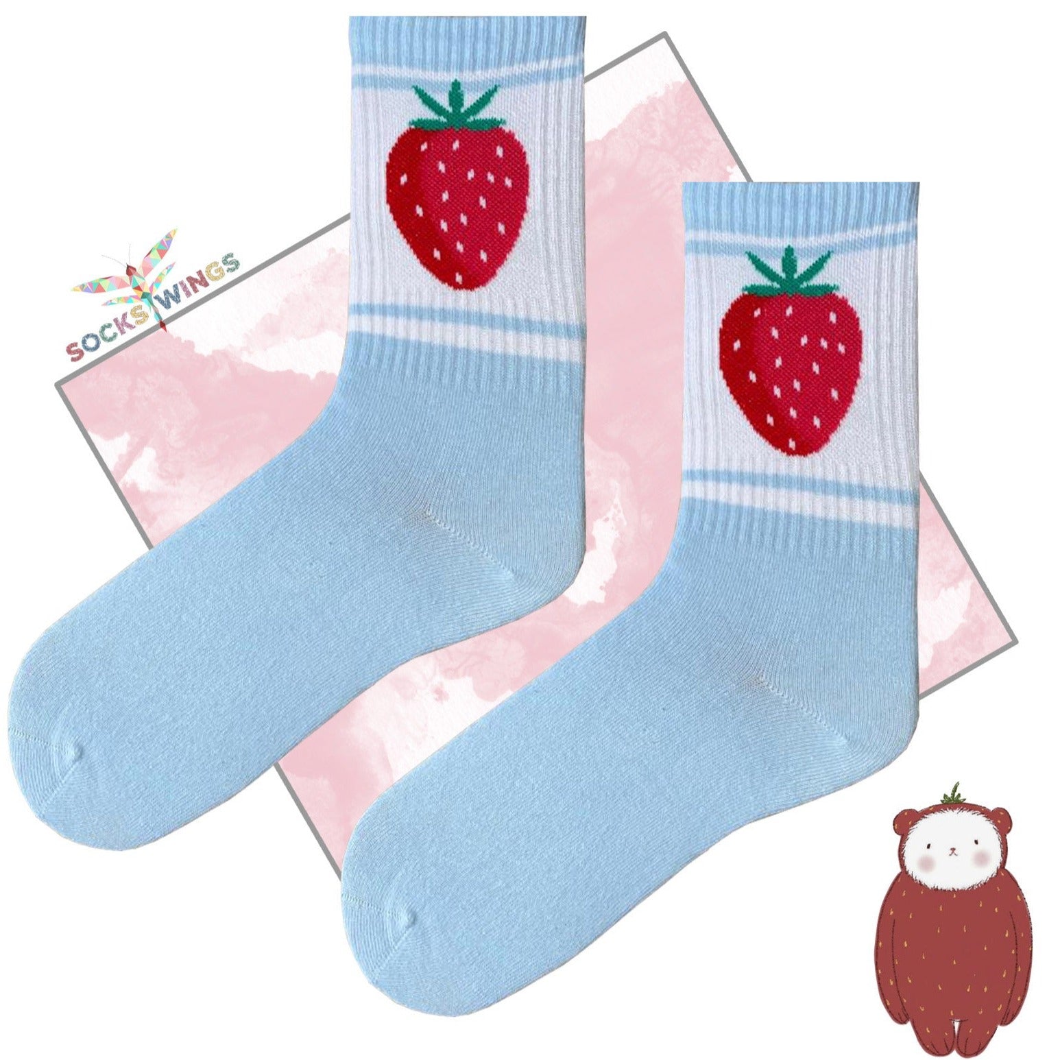 Hellblaue Erdbeeren Socken