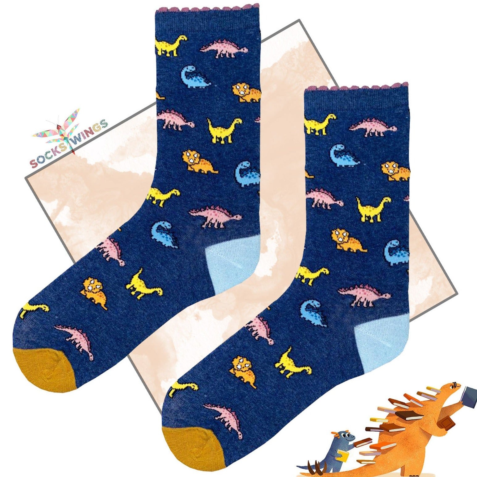 Farbige Dinosaurier Marineblau Socken