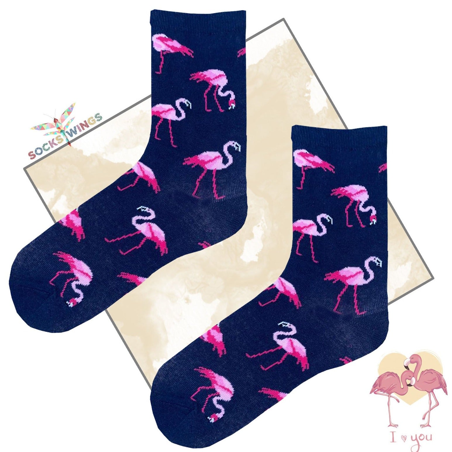 Marineblaue Flamingo Socken