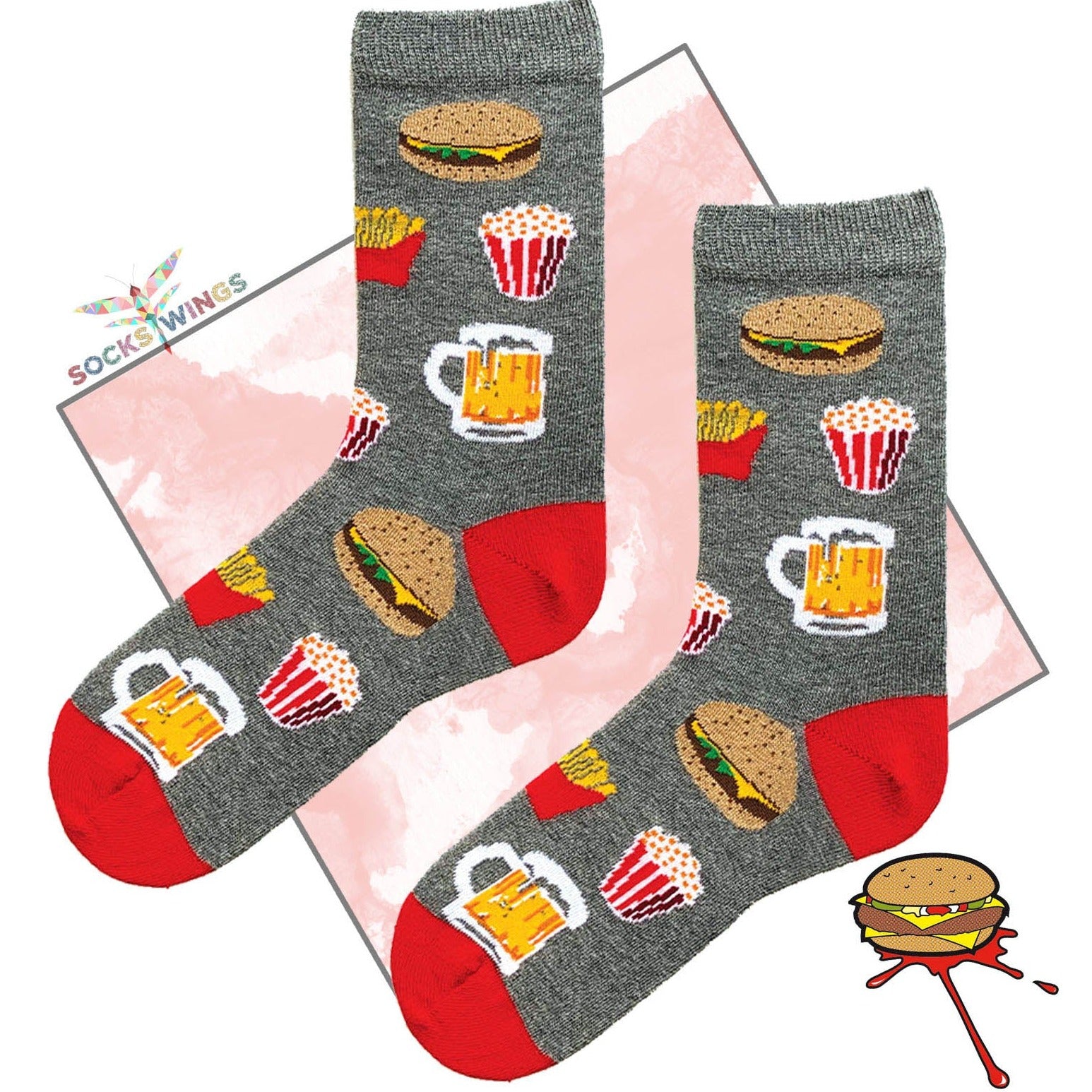 Graue Hamburger Pommes Bier Socken