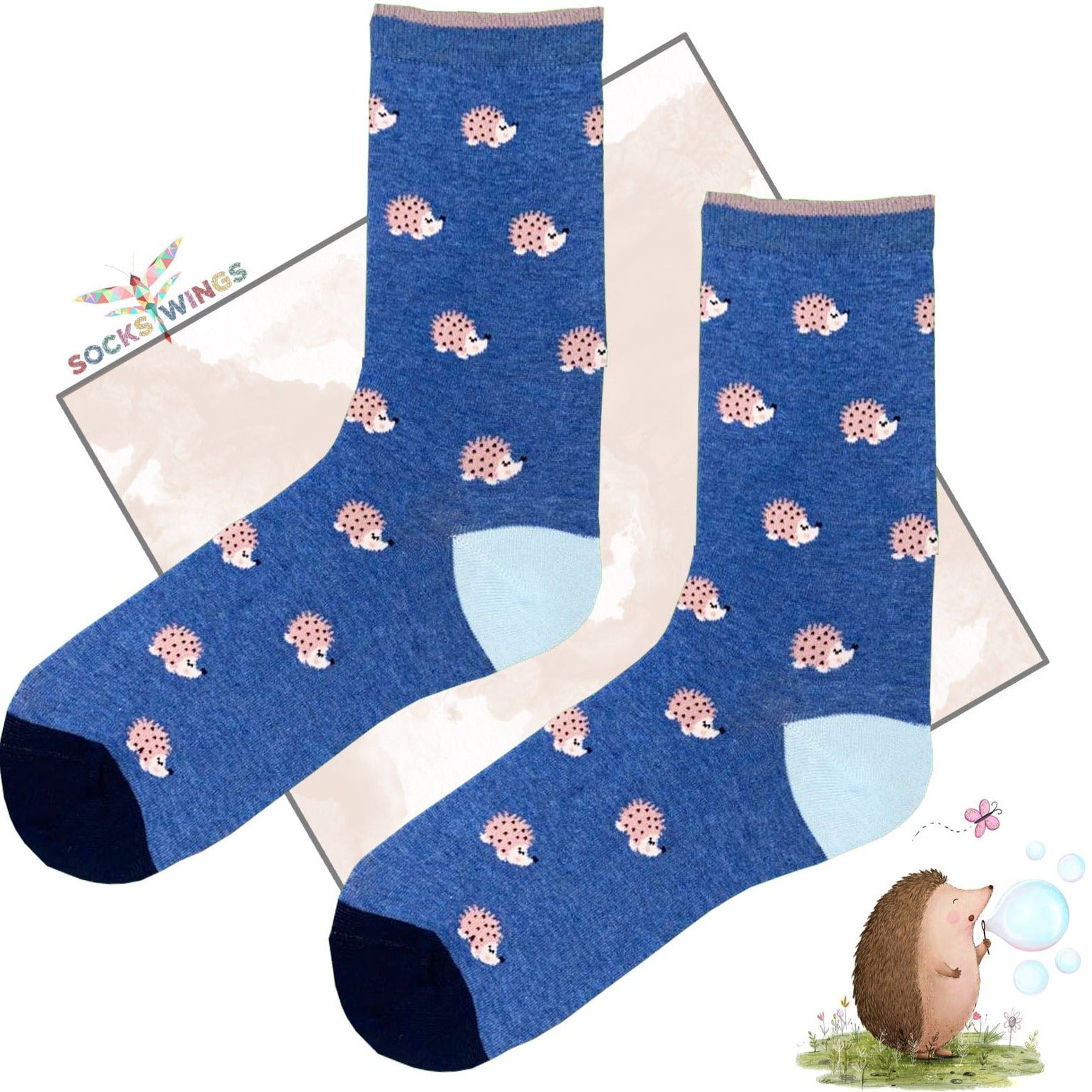 Rosa Igel Blaue Socken