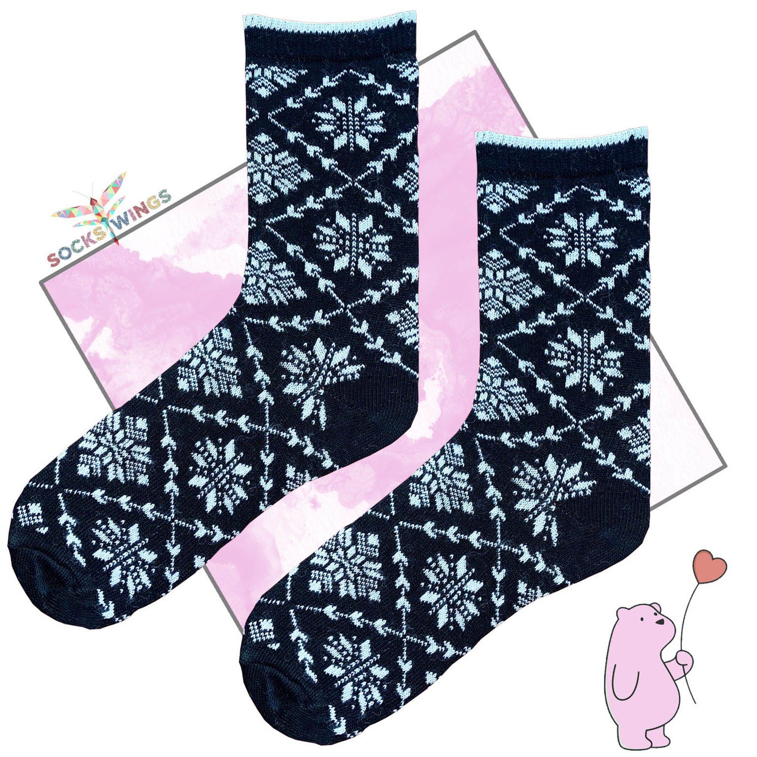 Schwarz-Weisse Schneeflocken Socken (aus Wolle)