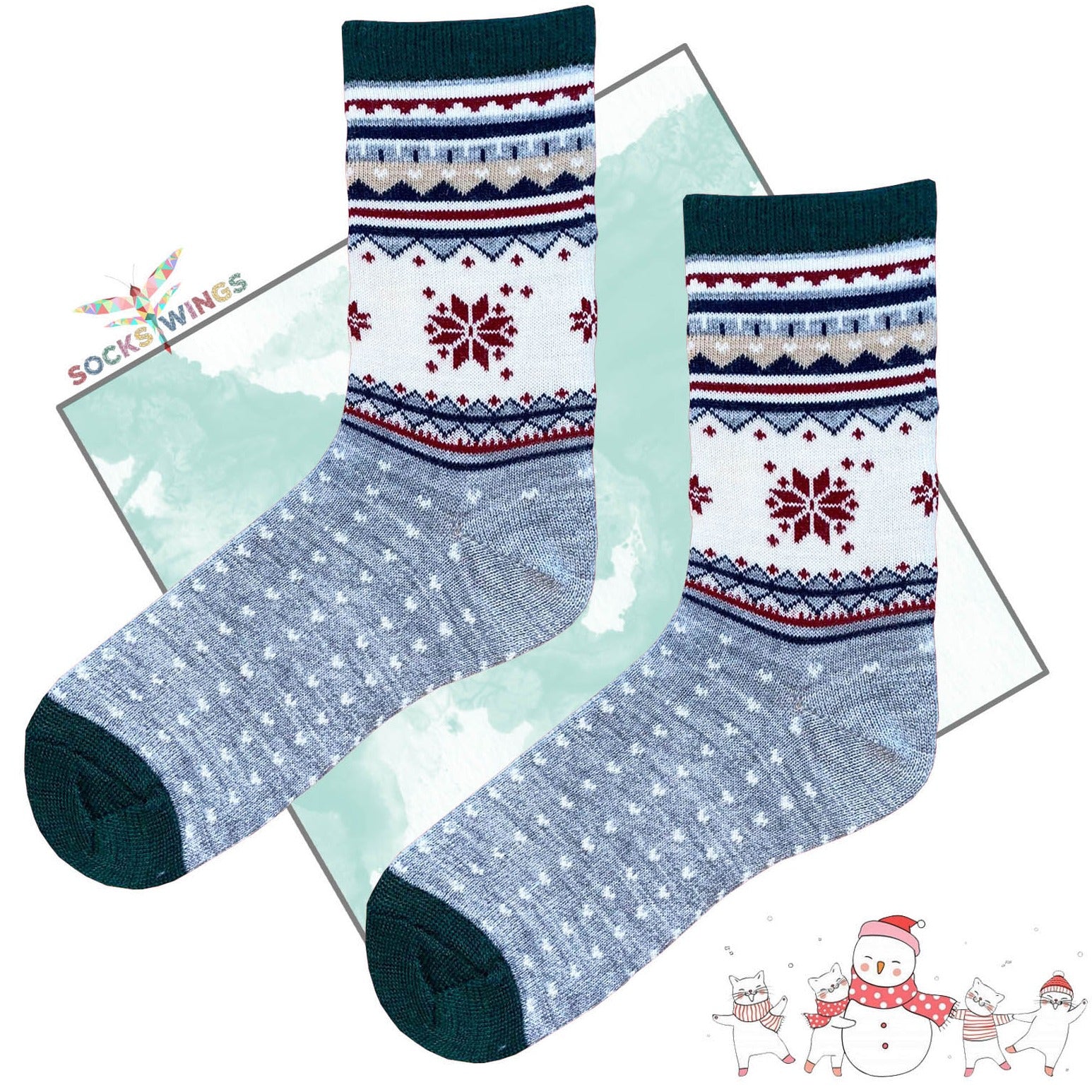 Graue Schneeflocken Socken (aus Wolle)