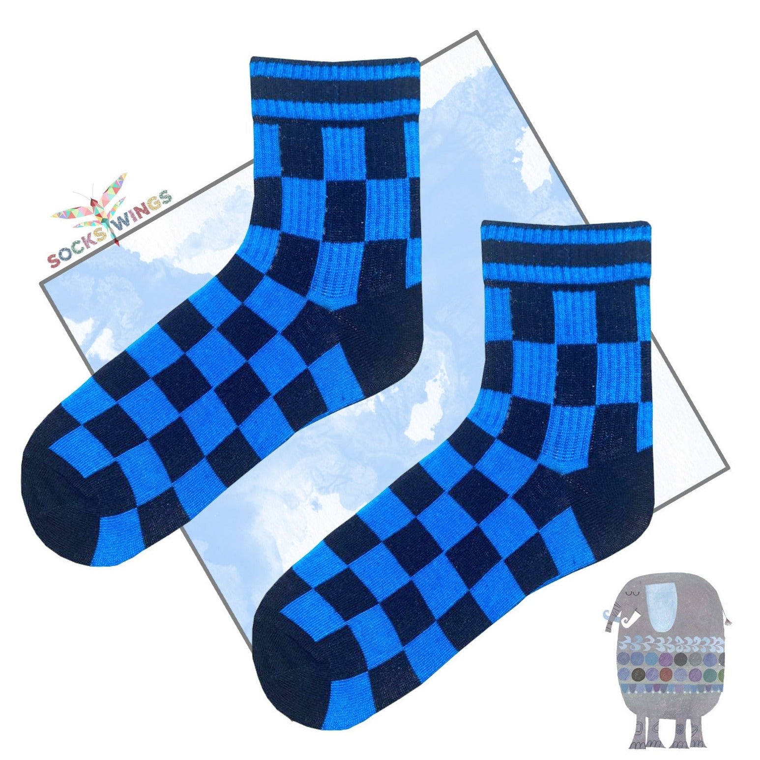 Blaue Dame Schach Socken