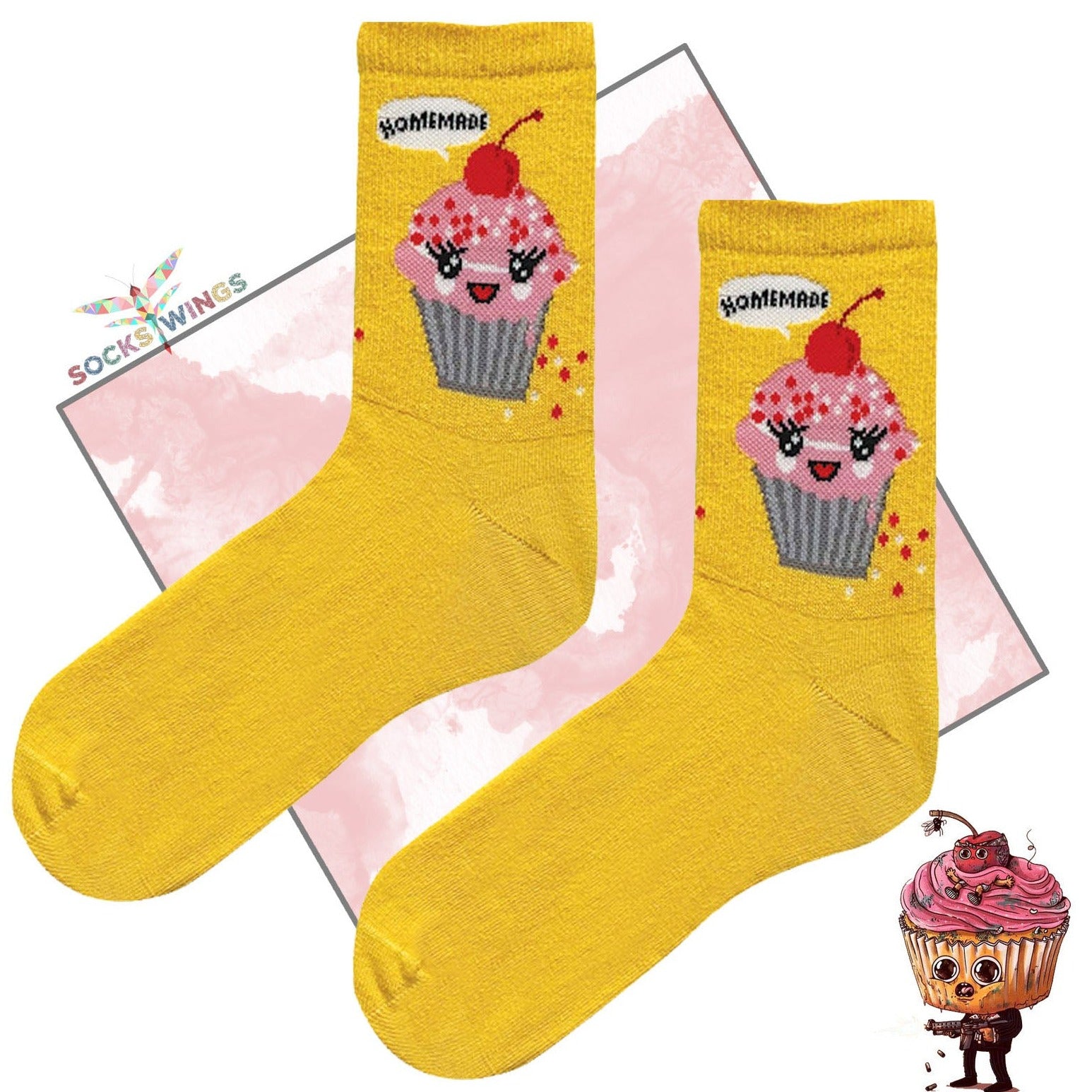 Gelbe Homemade Cupcake Socken