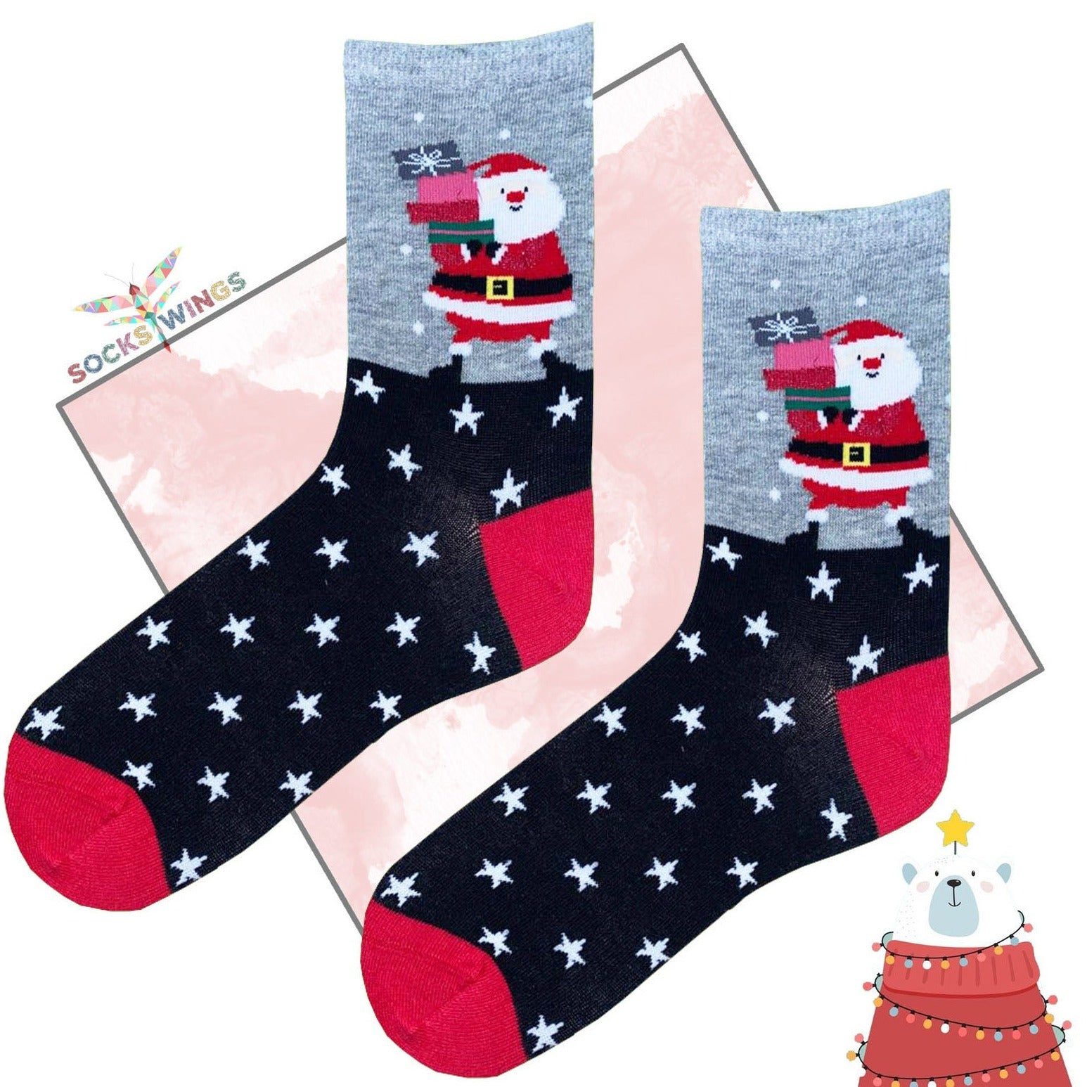 Weihnachtsmann Grau Socken