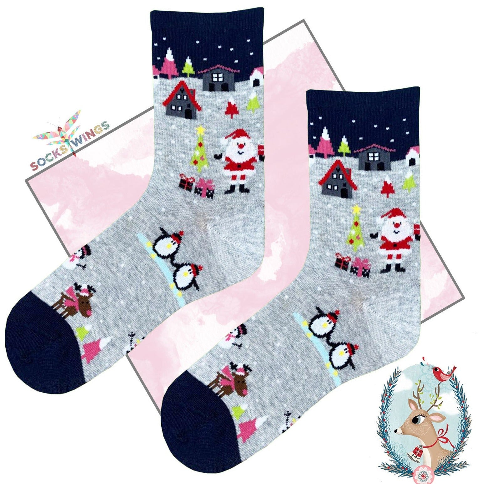 Weihnachtsmann Pinguin Socken