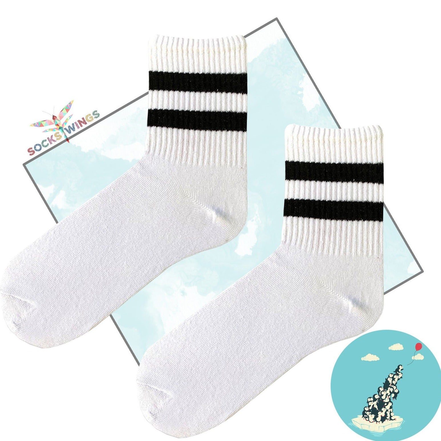 Doppelt Linierte Weisse Socken