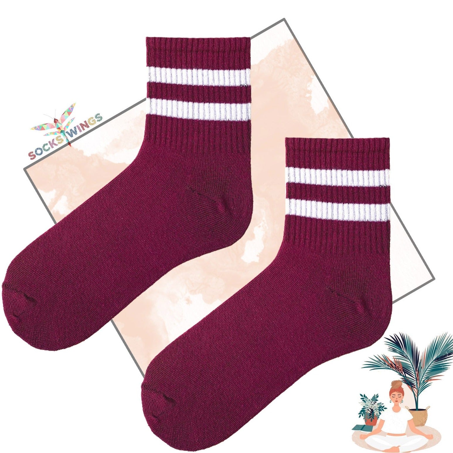 Doppelt Linierte Weinrote Socken