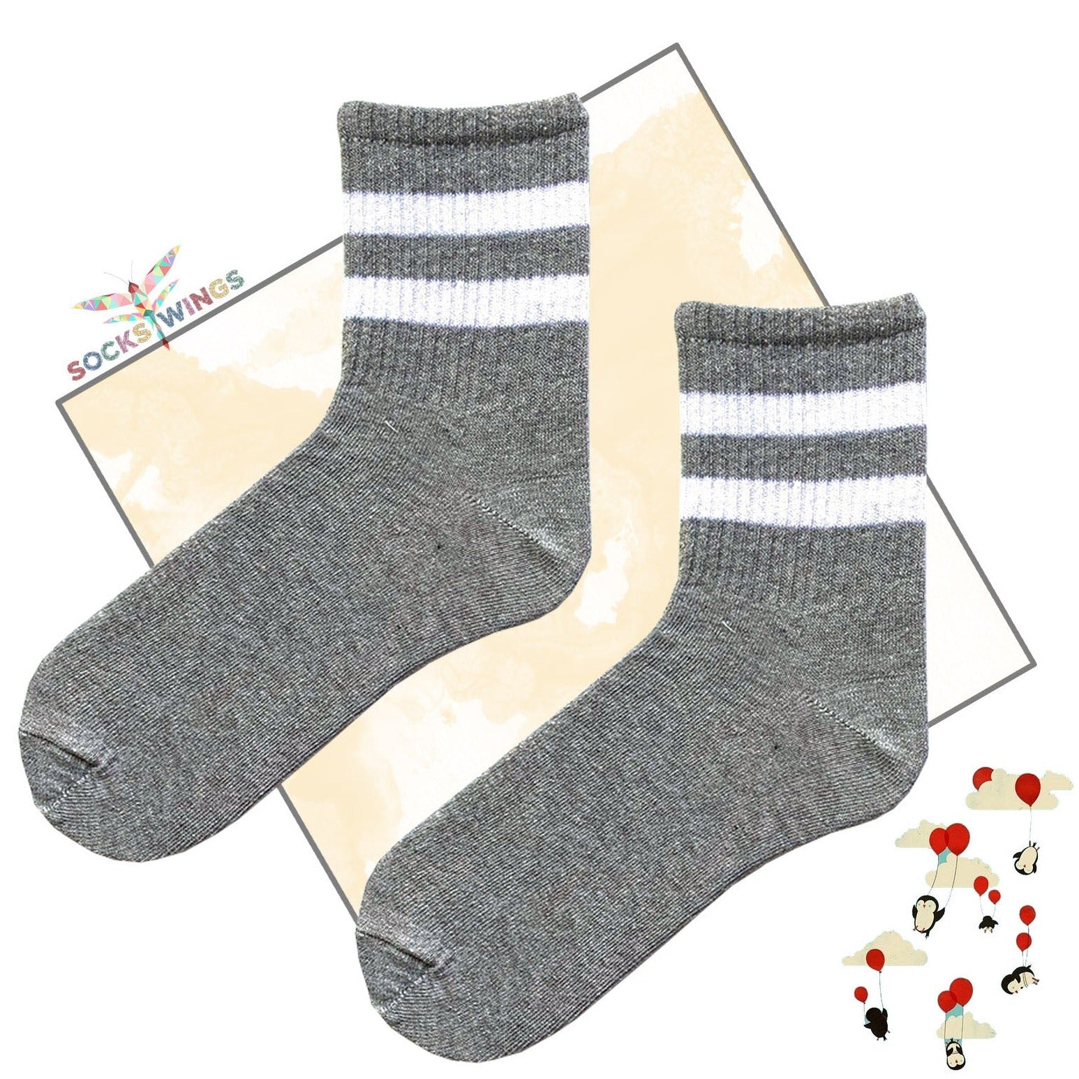 Doppelt Linierte Graue Socken