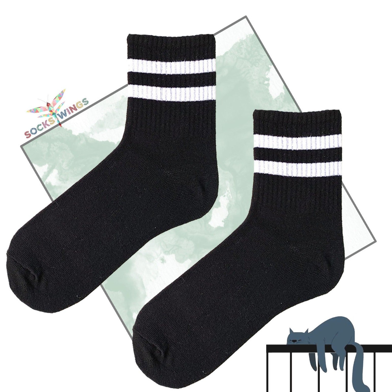 Doppelt Linierte Schwarze Socken