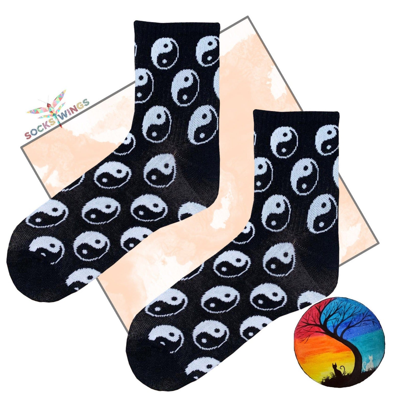 Schwarze Yin Yang Socken